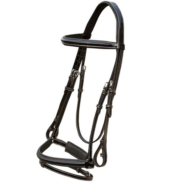 ExionPro Patent Leather Dressage Bridle with Rubber Reins