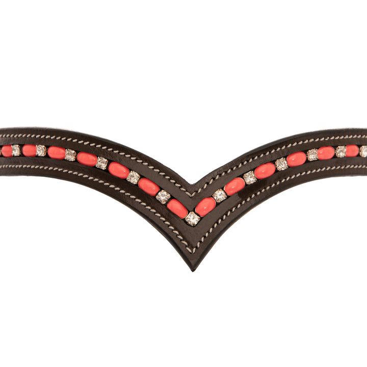 ExionPro Oval Elegant & Attractive Pink Pearl with White Alternate Crystal Browband-Browbands-Bridles & Reins