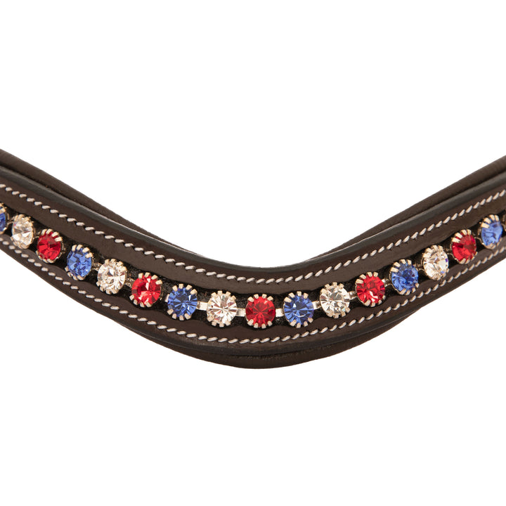 ExionPro Designer Red, Blue & White linked Crystal Browband-Browbands-Bridles & Reins