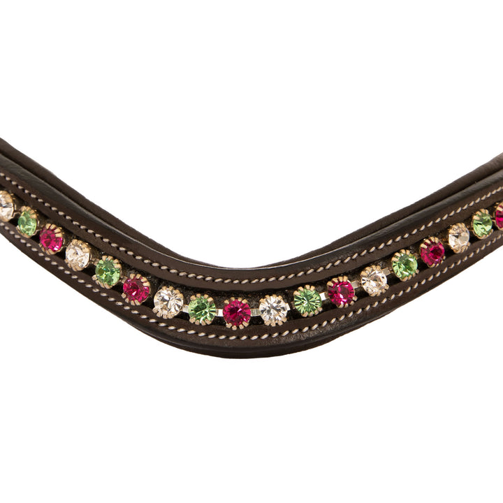 ExionPro Elegant Soft Padded Clear Crystal, Peridot, Fuchsia Colored Crystal Browband-Browbands-Bridles & Reins
