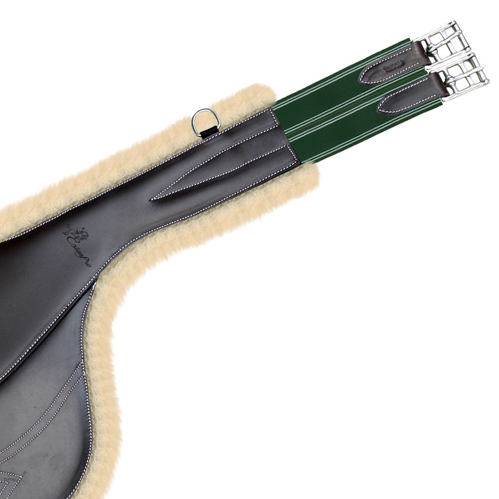 ExionPro Thick Lined Fancy Belly Guard Girth with Leather/Sheepskin Padding and Snap Hook - Green Elastic with White Lines-Girths-Bridles & Reins