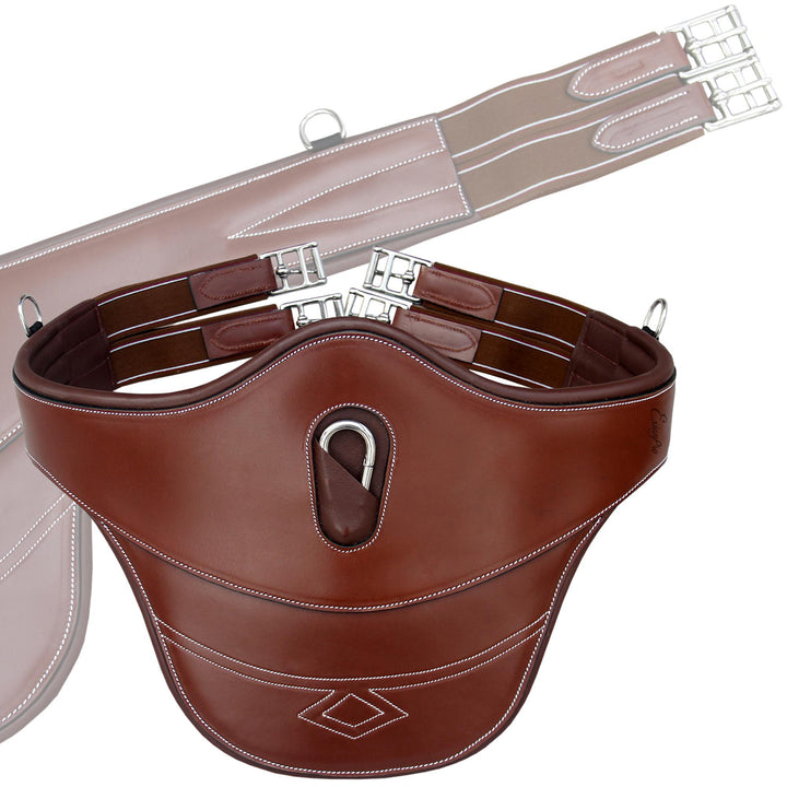ExionPro Thick Lined Fancy Belly Guard Girth with Leather/Sheepskin Padding and Snap Hook - Matching Elastic-Girths-Bridles & Reins