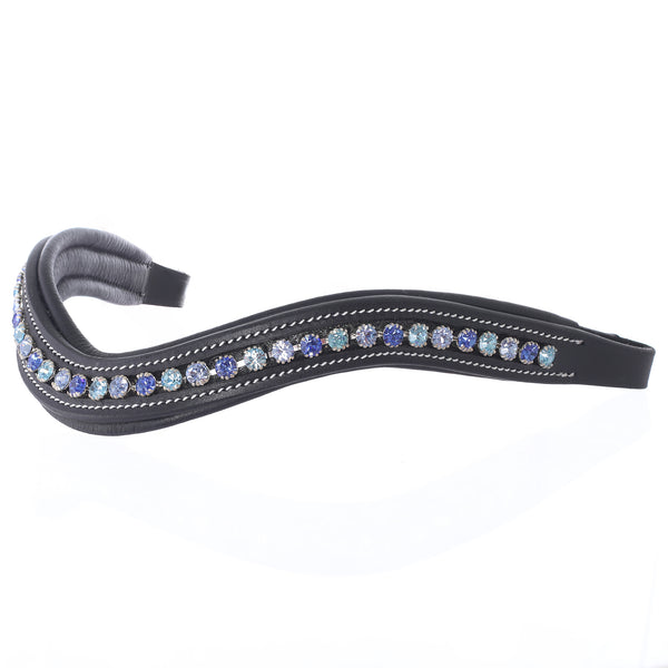 ExionPro Elegant Deep Curved Soft Padded Sapphire, Aqua Marine, Light Sapphire Colored Crystal Decorated Browband-Browbands-Bridles & Reins