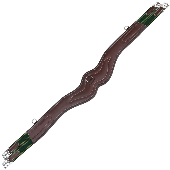 ExionPro Wave Over Lay Girth with Leather/Sheepskin Padding - Green Elastic with Yellow Lines-Girths-Bridles & Reins