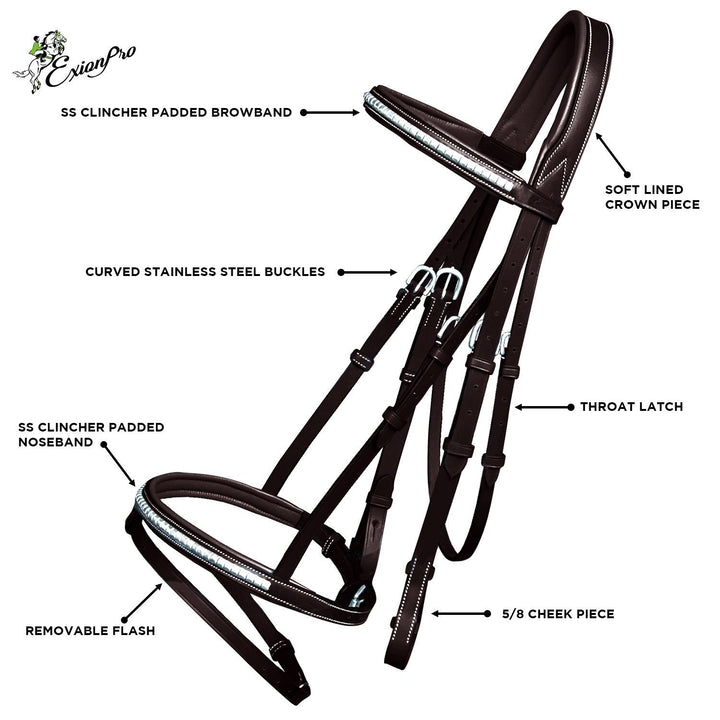 ExionPro SS Clincher Studded Bridle With Flash and Reins-Bridles-Bridles & Reins