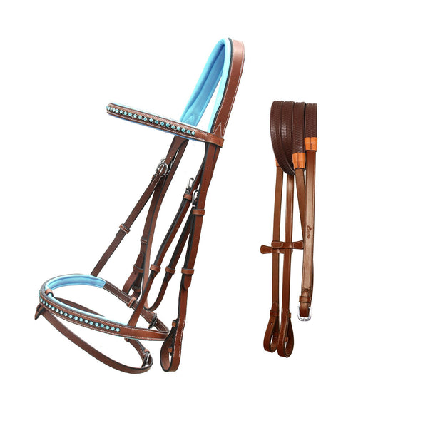 Exionpro Blue Bling Bridle With Baby Blue Padding & Reins-Bridles-Bridles & Reins