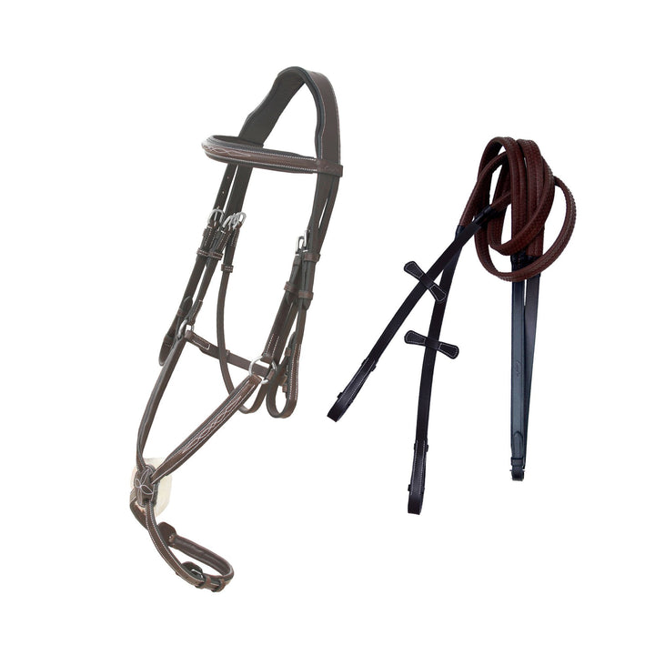 ExionPro Designer Fancy Stitched Figure 8 English Bridle With Rubber Rein-Bridles-Bridles & Reins