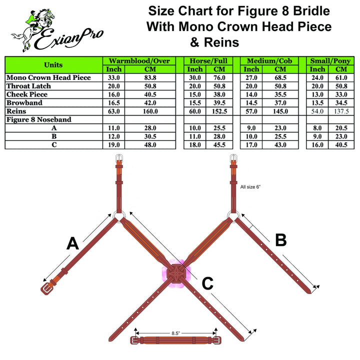 Replacement Crownpiece of ExionPro Designer Fancy Stitched Figure 8 English Bridle-Crownpiece-Bridles & Reins