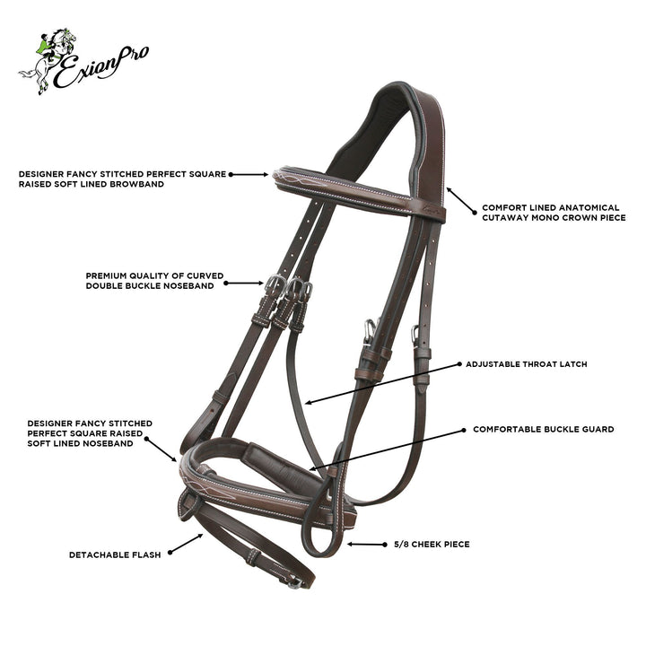 ExionPro Designer Stitched Mono Crown Piece Snaffle Bridle With Rubber Reins-Bridles-Bridles & Reins