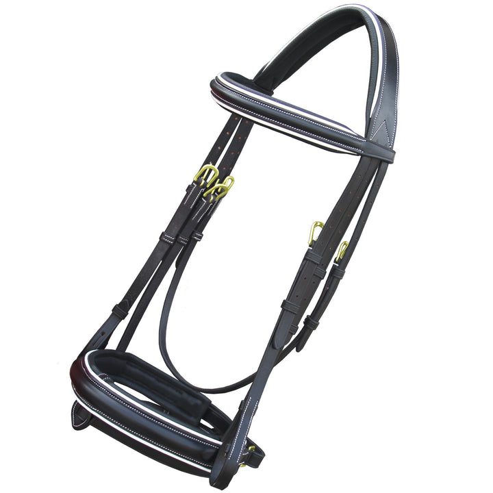 ExionPro Comfort Lined White Piping Broad Dressage Bridle With Web Reins-Bridles-Bridles & Reins