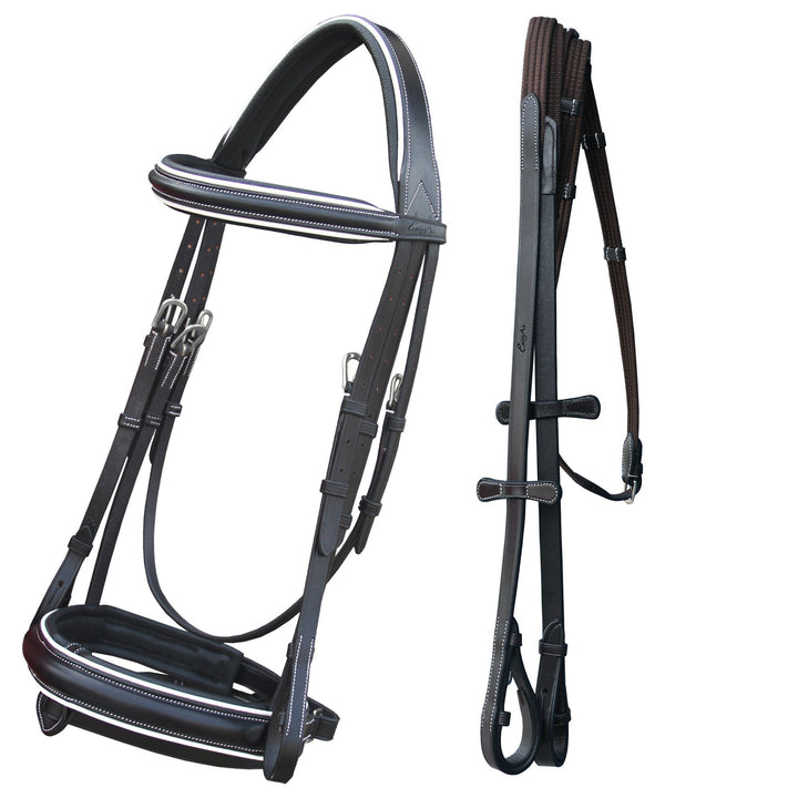 ExionPro Comfort Lined White Piping Broad Dressage Bridle With Web Reins-Bridles-Bridles & Reins