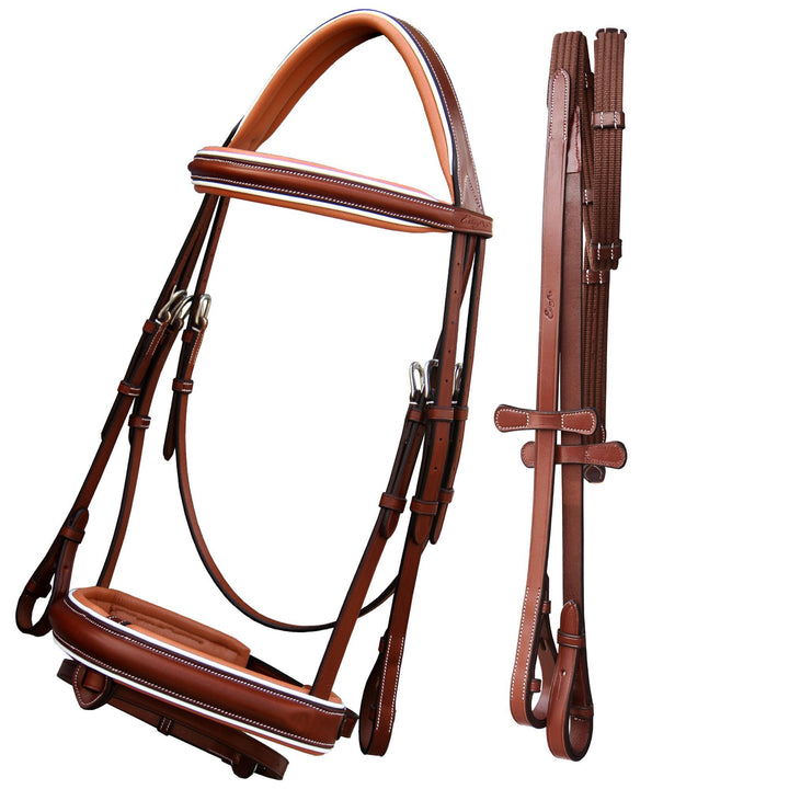 ExionPro Comfort Lined White Piping Broad Dressage Bridle With Web Reins-Bridles-Bridles & Reins