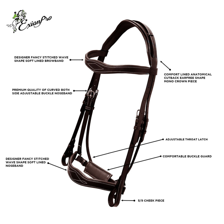 ExionPro Broad Wave Shape Designer Fancy Dressage Bridle & Web Reins-Bridles-Bridles & Reins