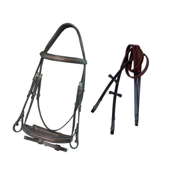 ExionPro Designer Fancy Stitched Bridle with Flash and Rubber Reins-Bridles-Bridles & Reins