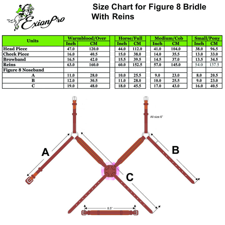 ExionPro Brass Clincher Figure 8 Bridle with Rubber Reins-Bridles-Bridles & Reins