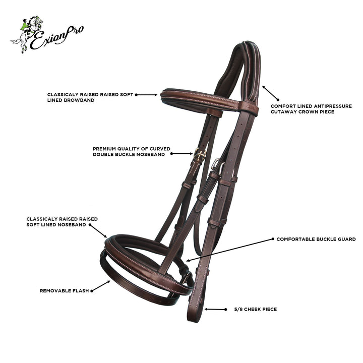 ExionPro Pressure Relief Crown Raised Padded Jumping Bridle with Reins-Bridles-Bridles & Reins