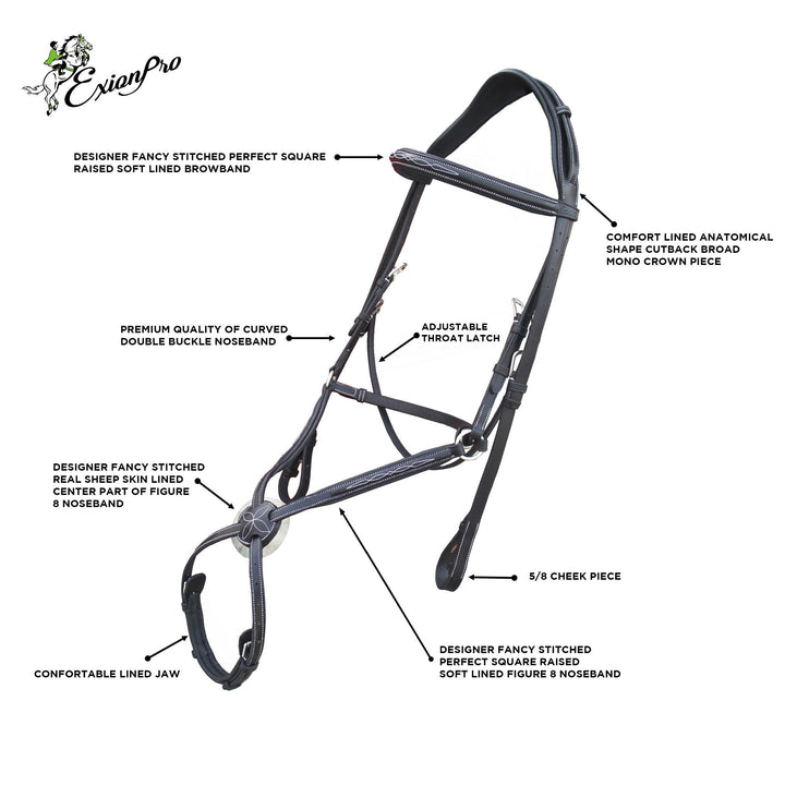 ExionPro Monocrown Crown Piece Adjustable Designer Figure 8 Bridle with Reins-Bridles-Bridles & Reins