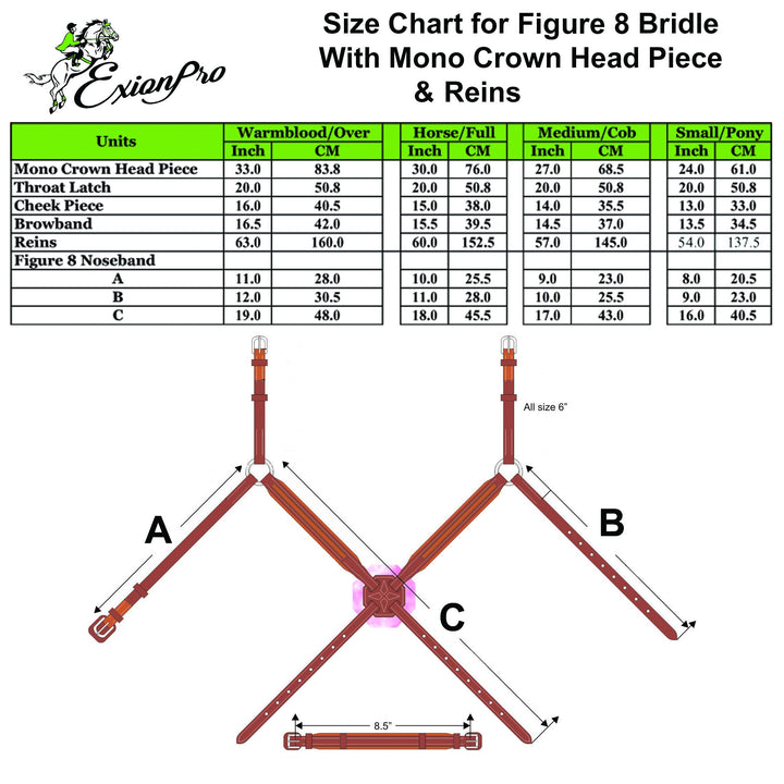 ExionPro Monocrown Crown Piece Adjustable Designer Figure 8 Bridle with Reins-Bridles-Bridles & Reins