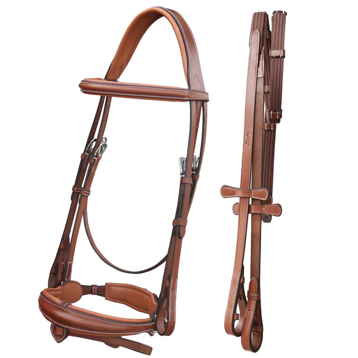 ExionPro Anatomical Dressage Bridle With Detachable Flash & Leather Stopper Reins-Bridles-Bridles & Reins