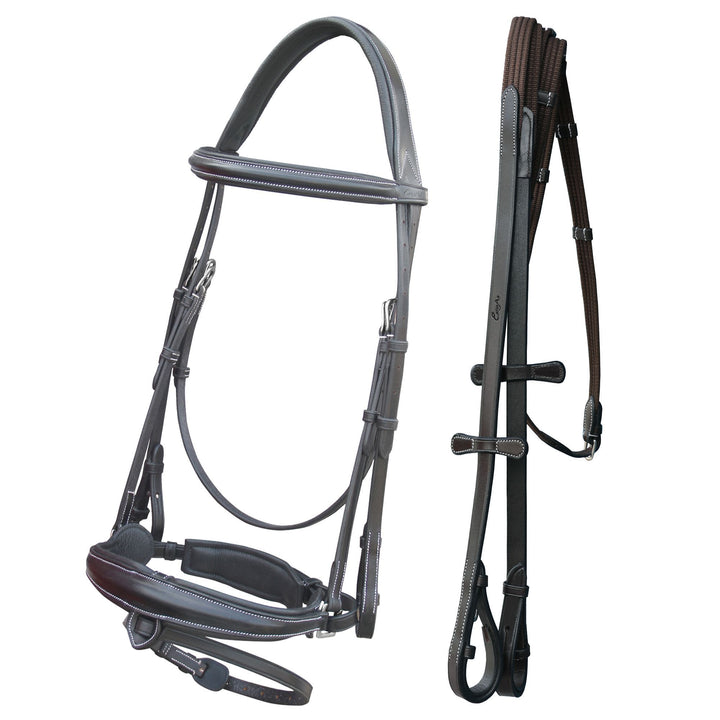 ExionPro Dressage Bridle: Mono Crown, Raised Browband, Anatomical Noseband, Detachable Flash & Web Reins-Bridles-Bridles & Reins