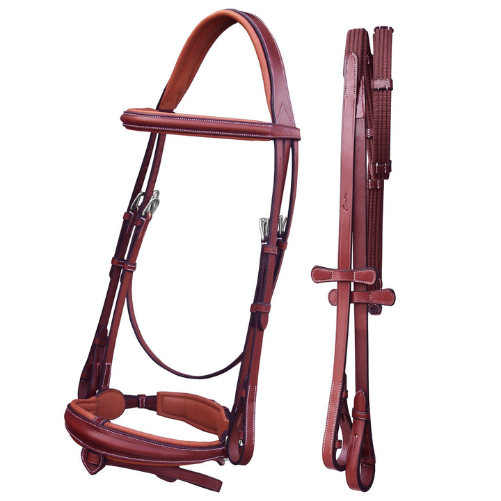 ExionPro Anatomical Dressage Bridle With Detachable Flash & Leather Stopper Reins-Bridles-Bridles & Reins