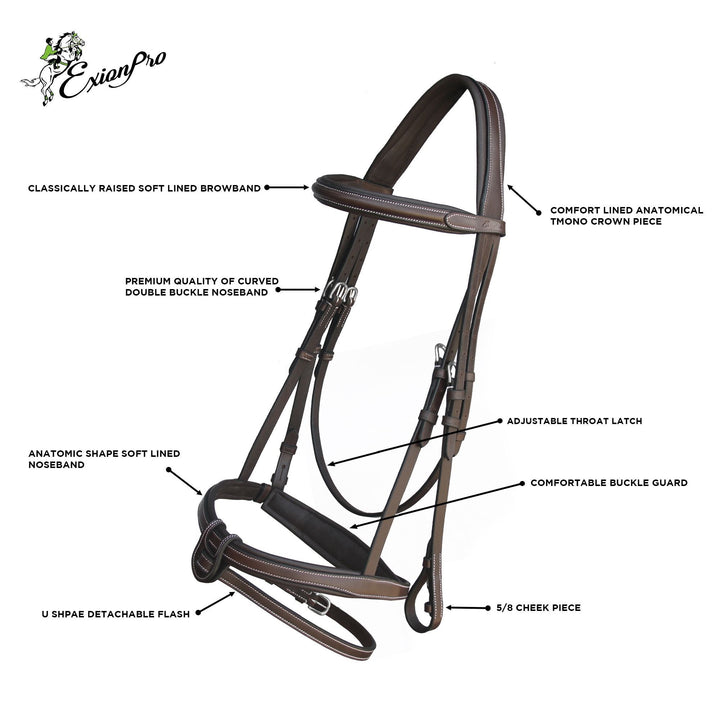 Replacement Crownpiece of ExionPro Fully Padded Snaffle Bridle with U Shaped Detachable Flash-Crownpiece-Bridles & Reins