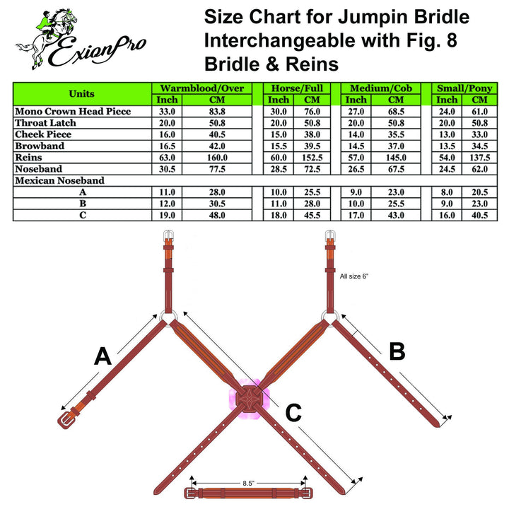 ExionPro Designer Stitched Snaffle Noseband & Figure 8 Noseband Combo Bridle with Reins-Bridles-Bridles & Reins