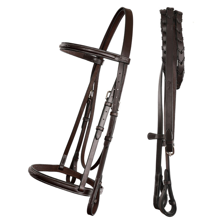 ExionPro Affordable Traditional Fancy Raised Hunter Bridle With Laced Reins-Bridles-Bridles & Reins