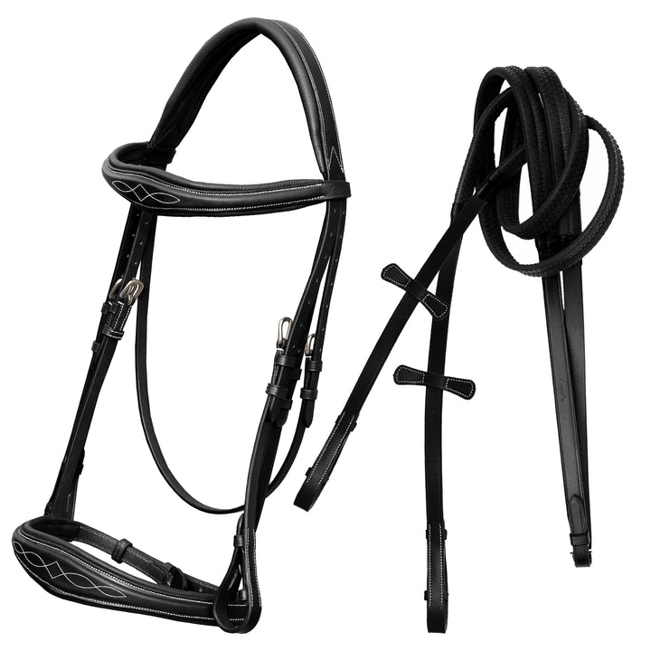 ExionPro Fancy Stitched Raised Anatomical Bridle without Flash with Rubber Reins-Bridles-Bridles & Reins