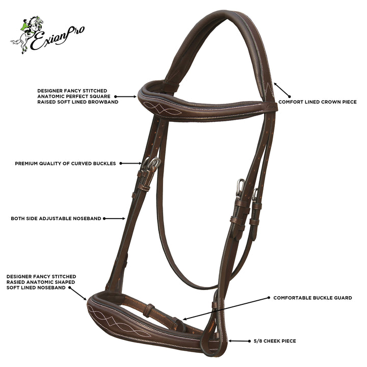 ExionPro Fancy Stitched Raised Anatomical Bridle without Flash with Reins-Bridles-Bridles & Reins