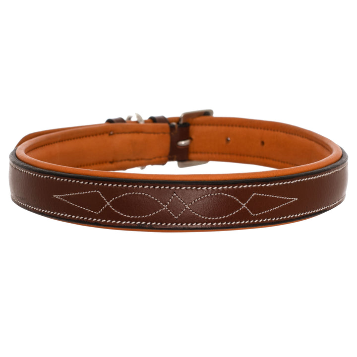 ExionPro Fancy Stitched Padded Leather Dog Collar - Conker Padding-Dog Collars-Bridles & Reins