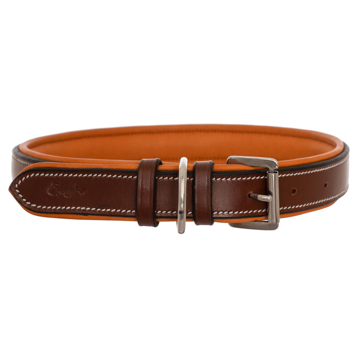 ExionPro Fancy Stitched Padded Leather Dog Collar - Conker Padding-Dog Collars-Bridles & Reins