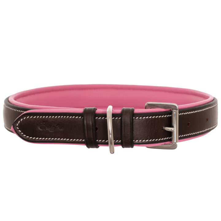 ExionPro Fancy Stitched Padded Leather Dog Collar - Pink Padding-Dog Collars-Bridles & Reins
