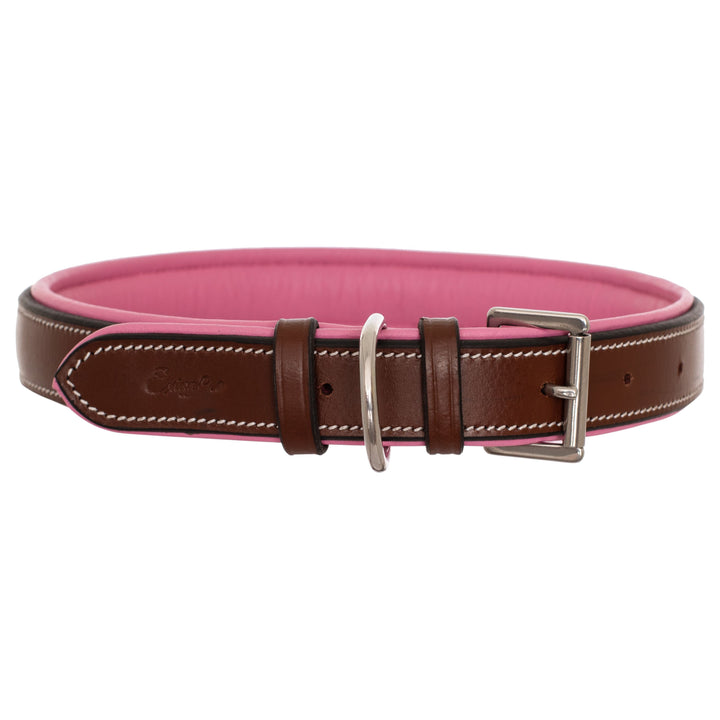 ExionPro Fancy Stitched Padded Leather Dog Collar - Pink Padding-Dog Collars-Bridles & Reins