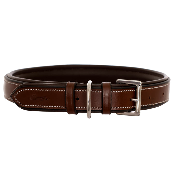 ExionPro Fancy Stitched Padded Leather Dog Collar - Brown Padding-Dog Collars-Bridles & Reins