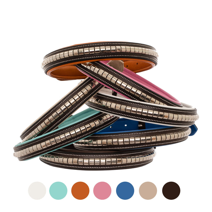 ExionPro Silver Clincher Padded Leather Dog Collar - Brown Padding-Dog Collars-Bridles & Reins