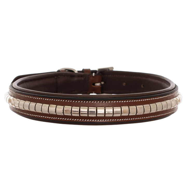 ExionPro Silver Clincher Padded Leather Dog Collar - Brown Padding-Dog Collars-Bridles & Reins