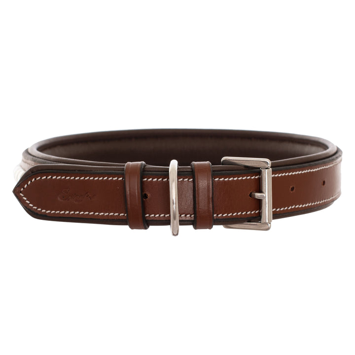 ExionPro Silver Clincher Padded Leather Dog Collar - Brown Padding-Dog Collars-Bridles & Reins