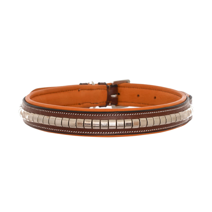 ExionPro Silver Clincher Padded Leather Dog Collar - Conker Padding-Dog Collars-Bridles & Reins