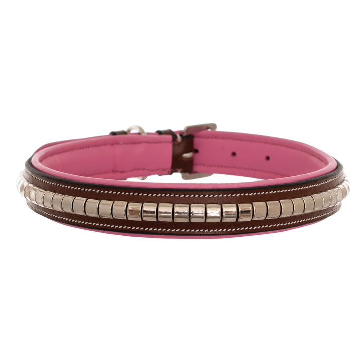 ExionPro Silver Clincher Padded Leather Dog Collar - Pink Padding-Dog Collars-Bridles & Reins