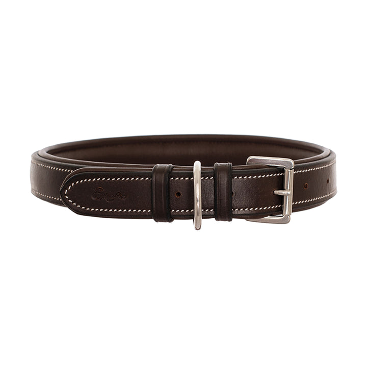 ExionPro Silver Snaffle Padded Leather Dog Collar - Brown Padding-Dog Collars-Bridles & Reins