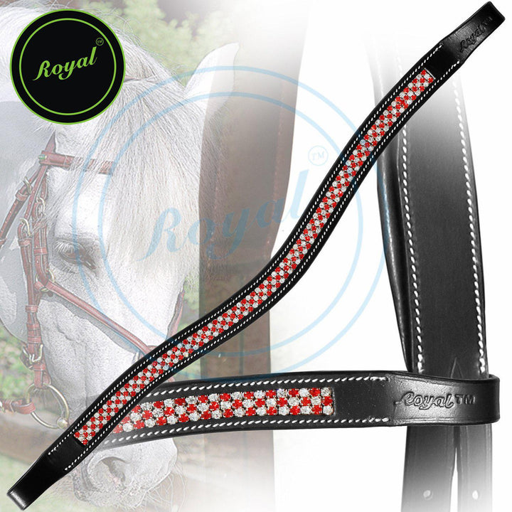 ExionPro Designer Necklace Pattern Red White Crystal Browband-Browbands-Bridles & Reins