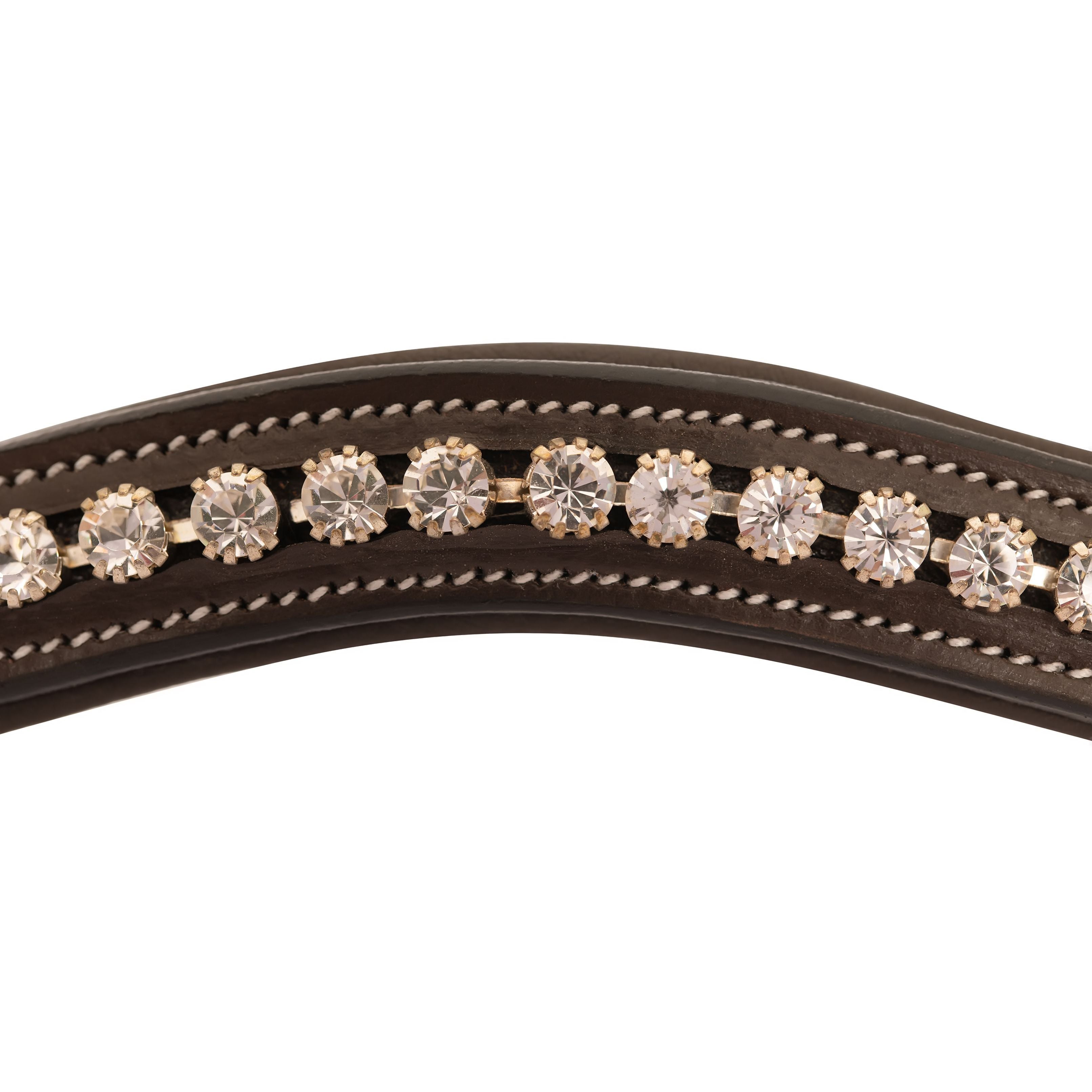 Cwell Equine Frontalino Per Testiera Cavallo A U Con Cristalli - 4 File, Pelle Nera, Taglie Disponibili (Full 40,6 Cm)