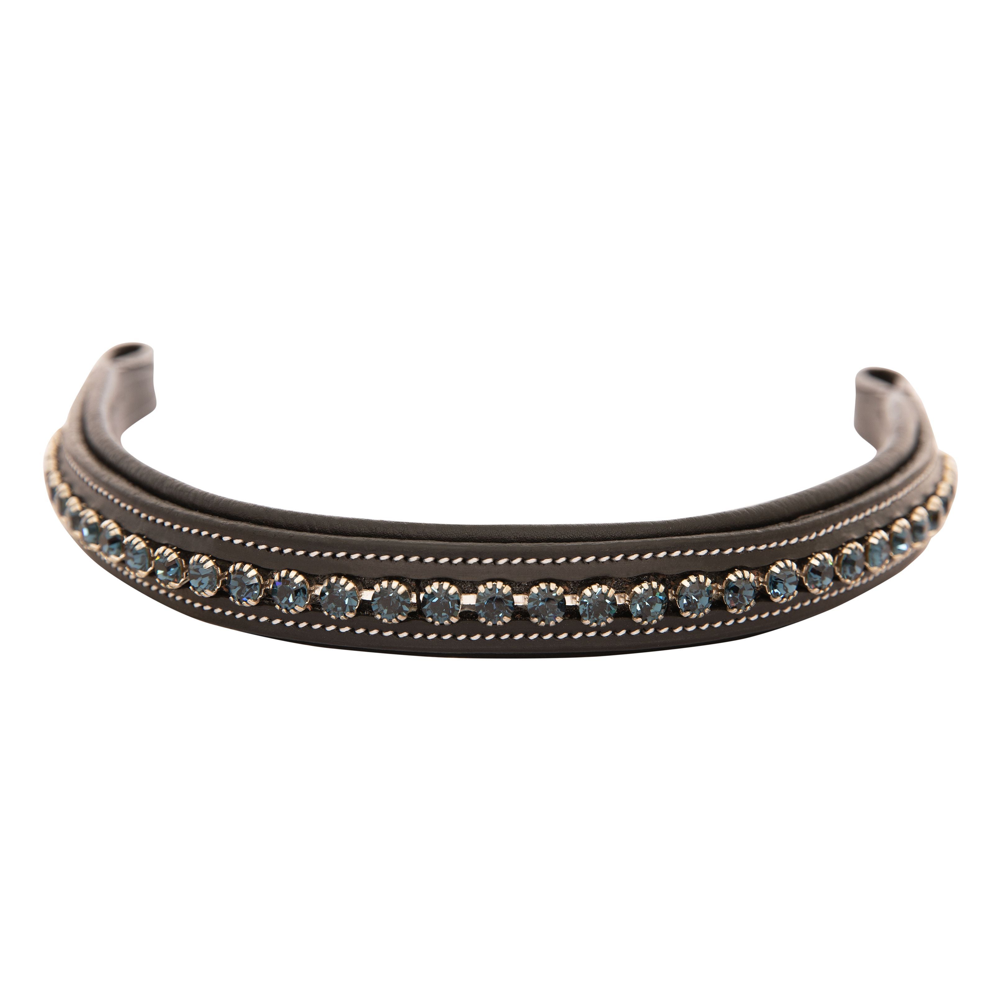 Suffolk Premier Triple Crystal Dressage Browband - 1" Wide Black Leather With Silver & Black Crystals