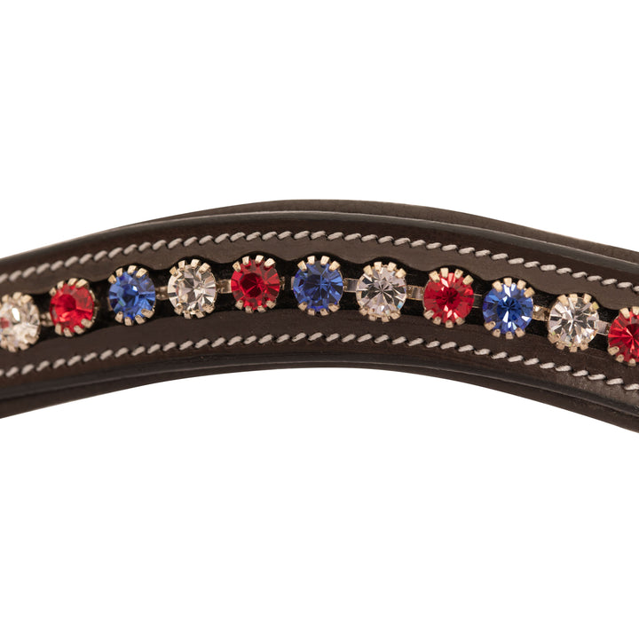 ExionPro Designer Red, Blue & White linked Crystal Browband-Browbands-Bridles & Reins