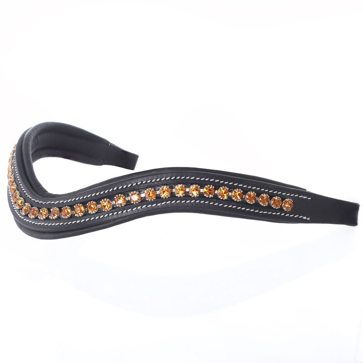 ExionPro Elegant Deep Curved Soft Padded Topaz Crystal Decorated Browband-Browbands-Bridles & Reins