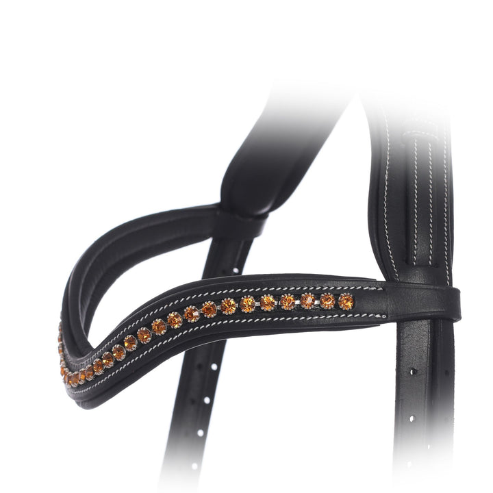 ExionPro Elegant Deep Curved Soft Padded Topaz Crystal Decorated Browband-Browbands-Bridles & Reins