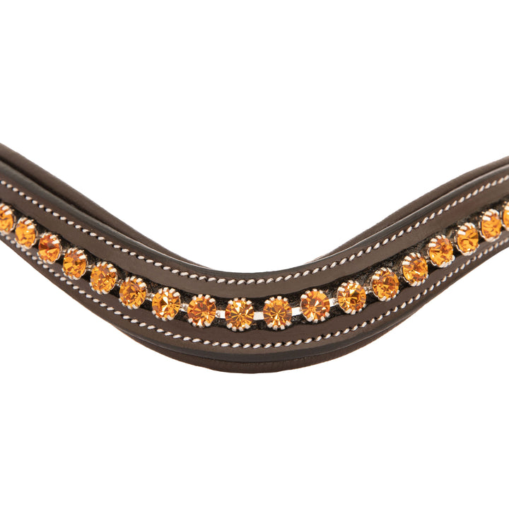 ExionPro Elegant Deep Curved Soft Padded Topaz Crystal Decorated Browband-Browbands-Bridles & Reins