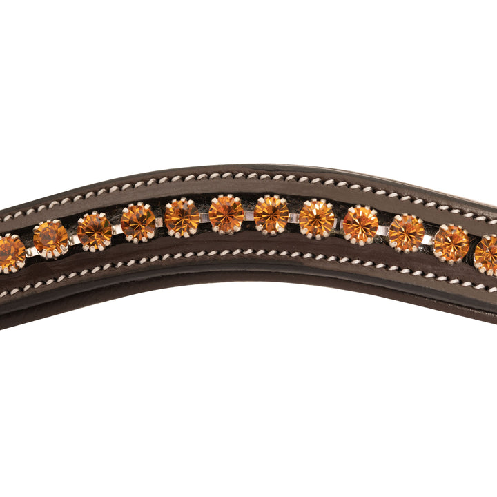 ExionPro Elegant Deep Curved Soft Padded Topaz Crystal Decorated Browband-Browbands-Bridles & Reins
