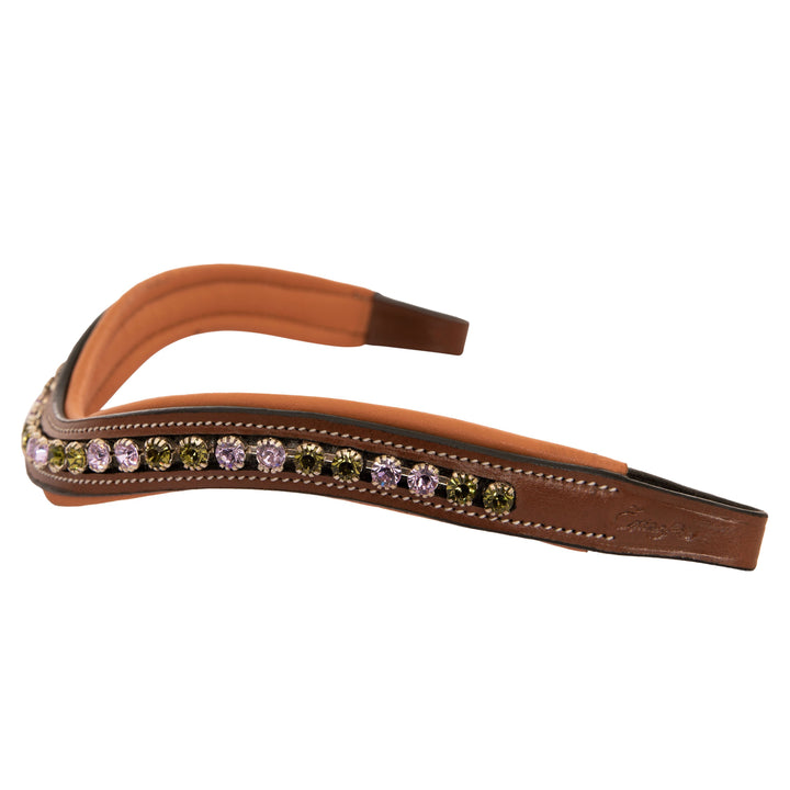 ExionPro Elegant Deep Curved Soft Padded Olivine, Violet Colored Crystal Browband-Browbands-Bridles & Reins